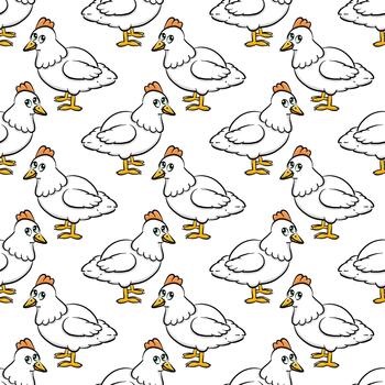 Hen pattern, seamless pattern on white background. vector