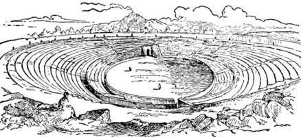 Pompeiian Amphitheater, the ancient city of Pompeii, vintage engraving. vector