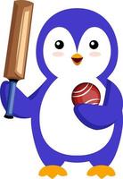 Penguin with cricket bat, illustration, vector on white background.