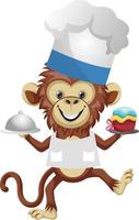 Monkey in chef suit, illustration, vector on white background.