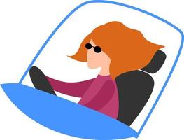 Woman driving car, illustration, vector on white background.