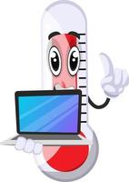 Thermometer with laptop, illustration, vector on white background.