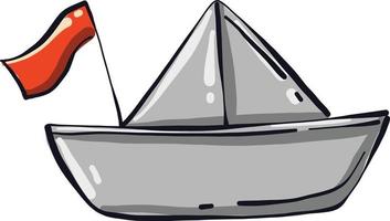 Paper boat with a flag, illustration, vector on white background.