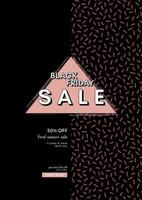 Absctract vector black friday design with doodle memphic pattern and triangle copy space. Modern banner or flyer design.