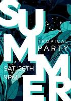 Dark vector summer design with exotic palm leaves and space for text. Party flyer or banner template. Tropical background illustration.