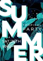 Dark vector summer design with exotic palm leaves and space for text. Party flyer or banner template. Tropical background illustration.