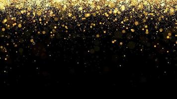 Festive vector background with gold glitter and confetti for christmas celebration. Black background with glowing golden particles.