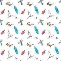 Vector line art summer seamless beach pattern. Seamless fabric or wrapping paper design.