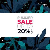 Dark vector summer design with exotic palm leaves and space for text. Sale offer template, banner of flyer background. Tropical backdrop illustration.