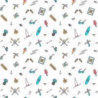 Vector line art summer seamless beach pattern. Seamless fabric or wrapping paper design.