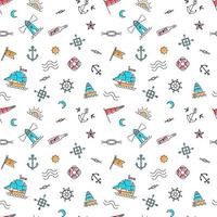 Vector line art summer seamless beach pattern. Seamless fabric or wrapping paper design.