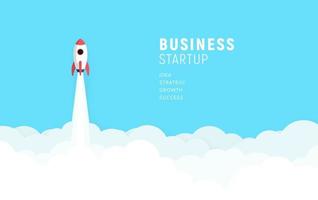 Business startup launch concept, flat design, rocket icon. Vector illustration.