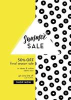 Bright yellow and fancy summer poster design with hand drawn ink circles texture and triangle space for text. Sale banner or flyer template. vector