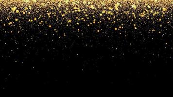 Festive vector background with gold glitter and confetti for christmas celebration. Black background with glowing golden particles.