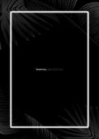 Dark monochrome tropical design with exotic banana leaves, soft neon frames and space for text. Vector summer template for poster, banner, card or flyer.