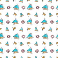 Vector line art summer seamless beach pattern. Seamless fabric or wrapping paper design.