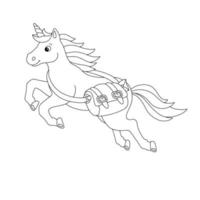 Cute unicorn postman. Coloring book page for kids. Cartoon style character. Vector illustration isolated on white background.