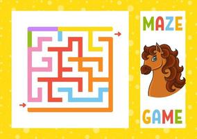 Square maze. Game for kids. Puzzle for children. Happy character. Labyrinth conundrum. Color vector illustration. Find the right path. Isolated vector illustration. Coon style.