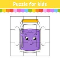 Puzzle game for kids. Jigsaw pieces. Color worksheet. Activity page. Isolated vector illustration. cartoon style.