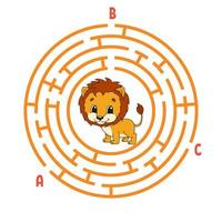 Circle maze. Game for kids. Puzzle for children. Round labyrinth conundrum. Color vector illustration. Find the right path. Education worksheet.