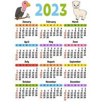 calendario para 2023 con un lindo personaje. diseño divertido y brillante. ilustración de vector de color aislado. estilo de dibujos animados