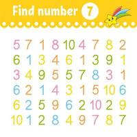 Find number. Education developing worksheet. Activity page with pictures. Game for children. Funny character. cartoon style. Vector illustration.