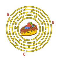 Circle maze. Game for kids. Puzzle for children. Round labyrinth conundrum. Find the right path. Birthday theme. Vector illustration.