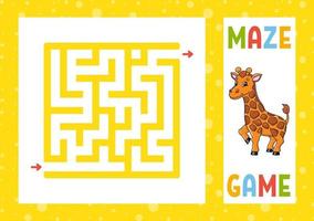Square maze. Game for kids. Puzzle for children. Happy character. Labyrinth conundrum. Color vector illustration. Find the right path. With answer. Isolated vector illustration. Coon style.