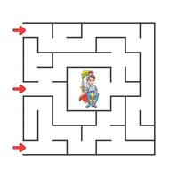 Square maze. Game for kids. Puzzle for children. cartoon character. Labyrinth conundrum. Find the right path. The development of logical and spatial thinking. Vector illustration.