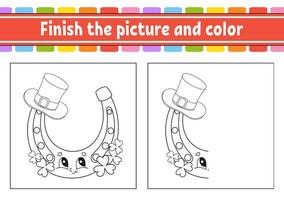 Finish the picture and color. cartoon character isolated on white background. For kids education. Activity worksheet. Vector illustration.