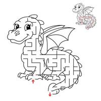 Dragon maze. Game for kids. Puzzle for children. Labyrinth conundrum. Find the right path. Education worksheet. With answer. vector