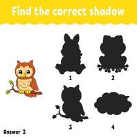 Find the correct shadow. Education developing worksheet. Matching game for kids. Activity page. Puzzle for children. cartoon character. Vector illustration.