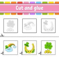 Cut and glue. Game for kids. Education developing worksheet. Color activity page. cartoon character. St. Patrick's day. vector
