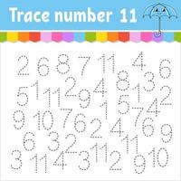 Trace number . Handwriting practice. Learning numbers for kids. Education developing worksheet. Activity page. Vector illustration.