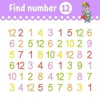 Find number. Education developing worksheet. Activity page with pictures. Game for children. Funny character. cartoon style. Vector illustration.