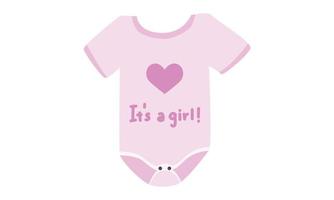 Pink baby girl onesie clipart. Simple cute baby onesie with It's a girl design flat vector illustration. Baby bodysuit, body children, baby shirt, romper, clothes for newborns cartoon drawing