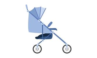 Modern baby stroller clipart. Simple baby stroller flat vector illustration. Children, toddler baby stroller side view cartoon style icon. Kids, baby shower, newborn and nursery decoration concept
