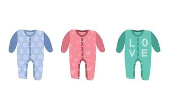 conjunto de vectores de imágenes prediseñadas babygrow. traje de dormir de bebé lindo simple, mameluco, mono, ilustración de vector plano onesie. Babygrow ropa infantil para bebé durmiendo estilo de dibujos animados. niños, baby shower, recién nacido