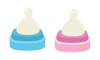 Set of blue and pink baby bottle nipple clipart. Simple cute latex nipple for covering feeding bottle flat vector illustration isolated on white. Nipple for baby boy and baby girl cartoon style icon