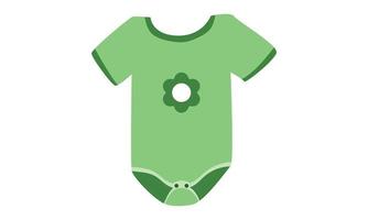 Green baby onesie clipart. Simple cute baby onesie with simple flower design at center flat vector illustration. Baby bodysuit, body children, baby shirt, romper, clothes for newborns cartoon drawing