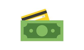 Money banknote and credit card clipart vector design illustration. Green banknote dollar bills and yellow debit card flat icon cartoon style. Money, banknote, investment, finance concept