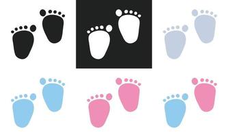 Vector set of baby shower footprint clipart. Simple cute baby footprints silhouette, grey, blue and pink flat vector illustration. Baby boy and girl, baby shower, newborn, nursery decoration concept