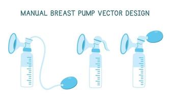 Vector set of breast pump clipart. Simple cute manual breast pump with breast milk flat vector illustration isolated on white background. Equipment for breastfeeding mother and baby cartoon style