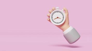 businessman timing success with white stopwatch in hand isolated on pink background. 3d animation video