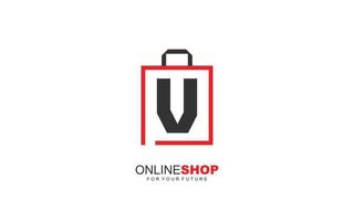 V logo ONLINESHOP for branding company. BAG template vector illustration for your brand.