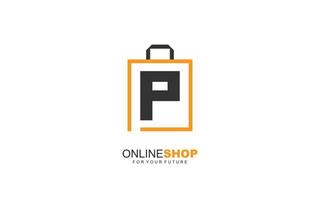 P logo ONLINESHOP for branding company. BAG template vector illustration for your brand.