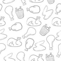 Fried chicken doodle seamless pattern with a black and white color suitable for background or wallpaper vector