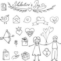 Valentines Day Hand Drawn Vector Illustration Objects Set