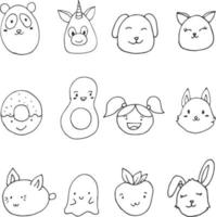 Cartoon Cute Characters Hand Drawn Vector Illustration Objects Set