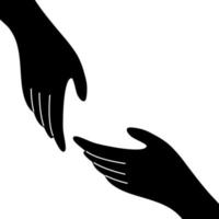 Black and white helping hands in flat vector illustration. Helping and support concept.